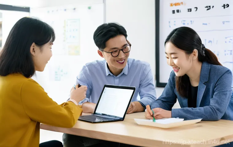 한국어교원 자기 개발 체크리스트 - **Prompt:** A sophisticated female Korean language teacher, wearing a smart casual blouse, is seated...
